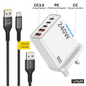 Cargador rápido USB C de 240W con 5 puertos para varios dispositivos.