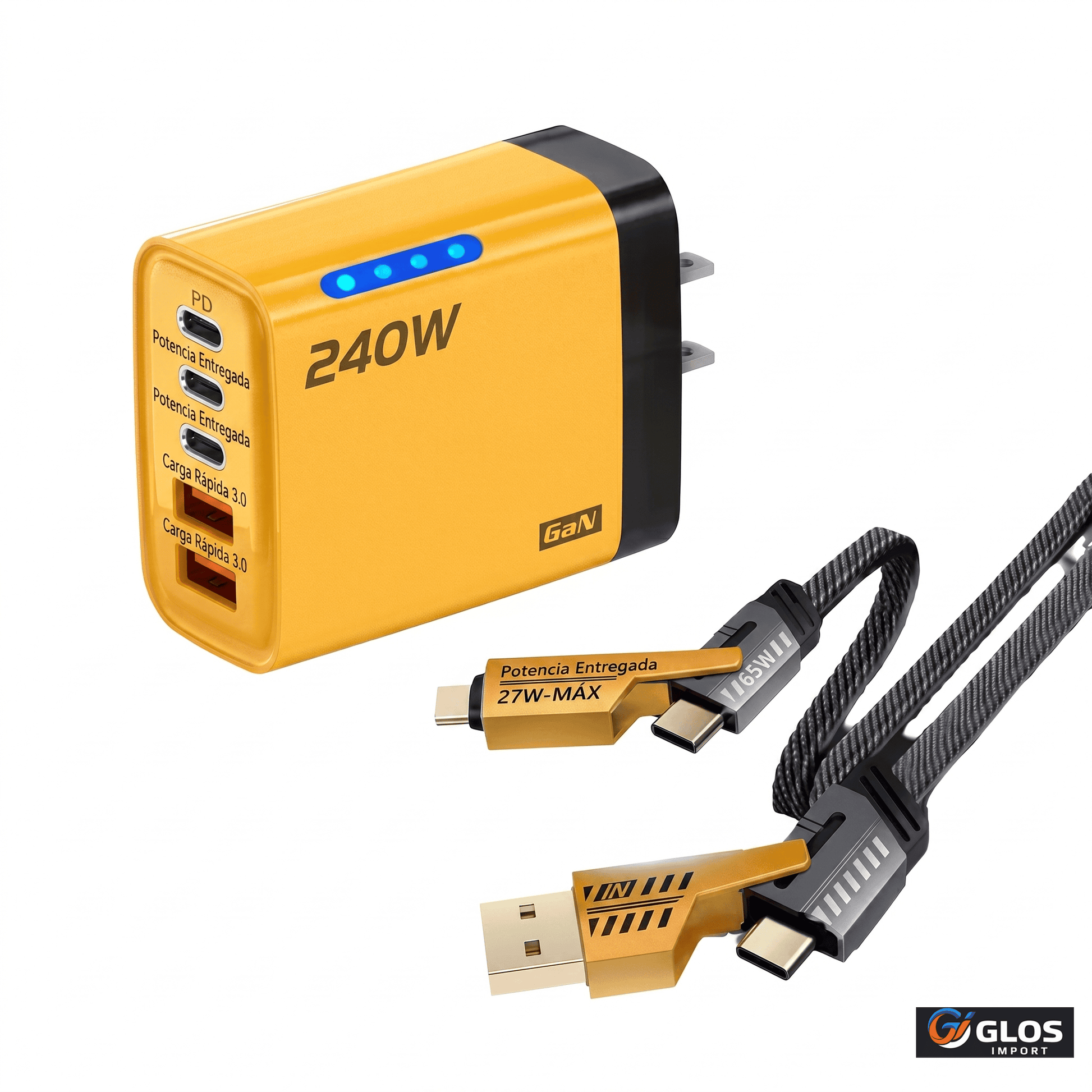 Cargador de pared multipuerto 240W con tecnología PD y QC 3.0.