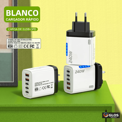 Cargador de pared 240W con tecnología PD y QC 3.0.