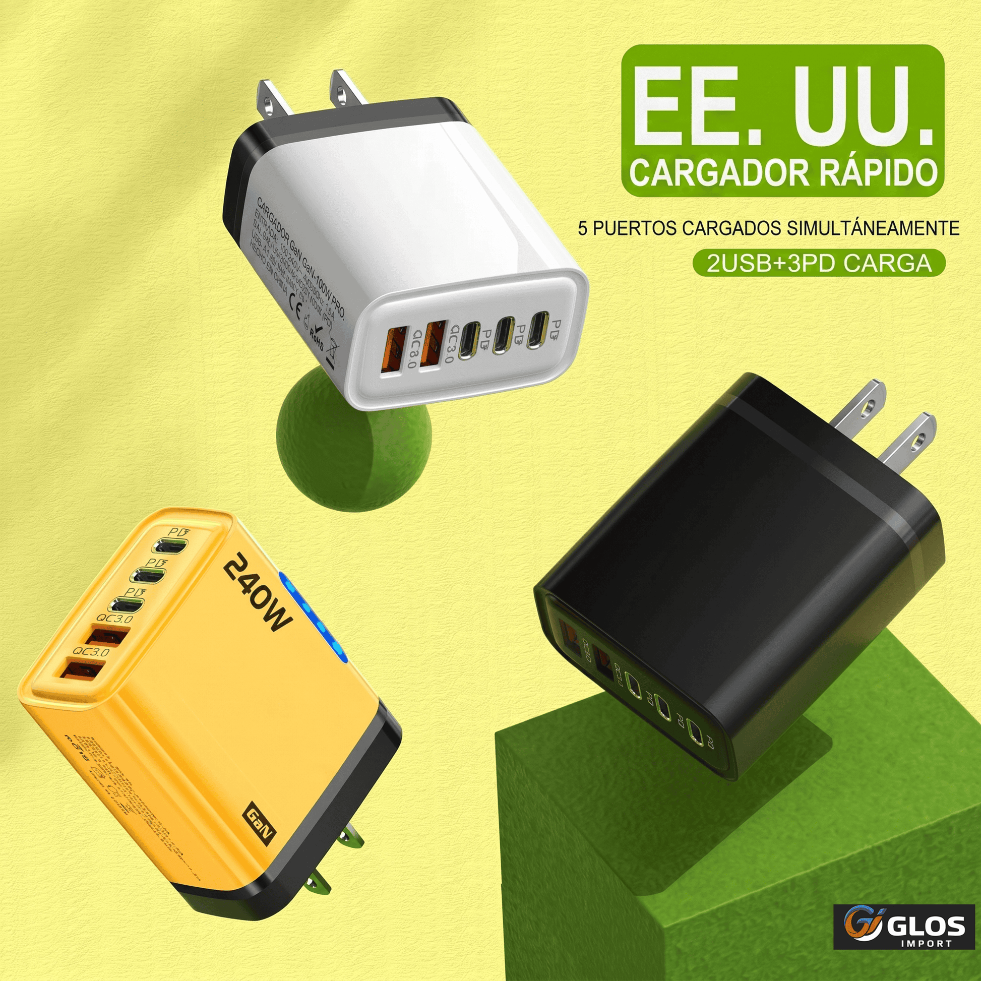 Cargador USB C de alta potencia para celular y laptop.