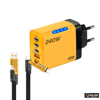 Cargador multipuerto con 2 USB y 3 puertos Tipo-C.