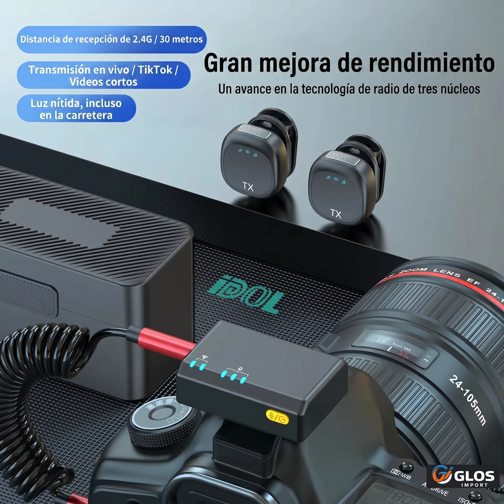 Micrófono inalámbrico compacto para celular y grabación de contenido.