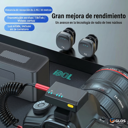 Micrófono inalámbrico compacto para celular y grabación de contenido.