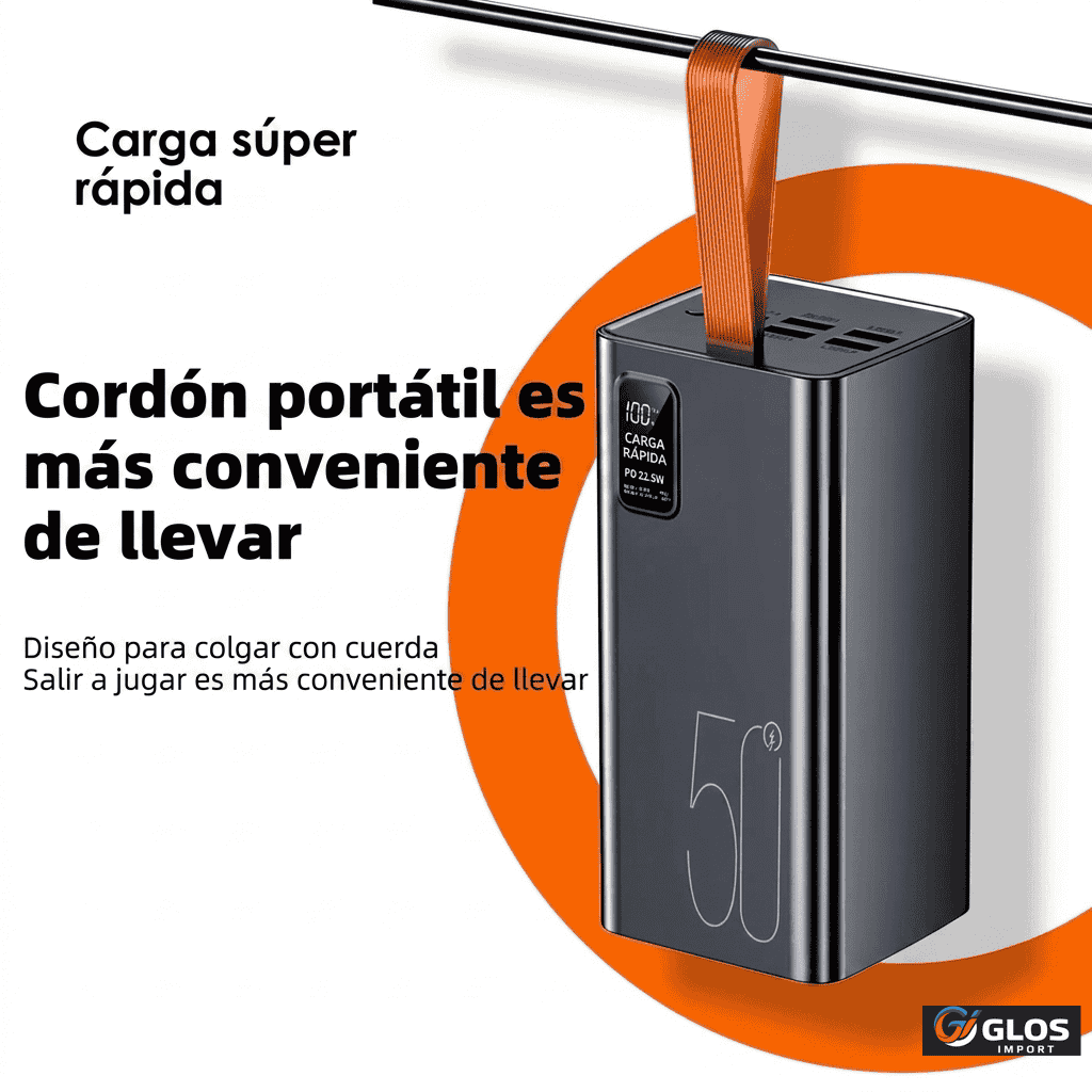 Cargador portátil con pantalla digital LED y puerto Tipo-C.