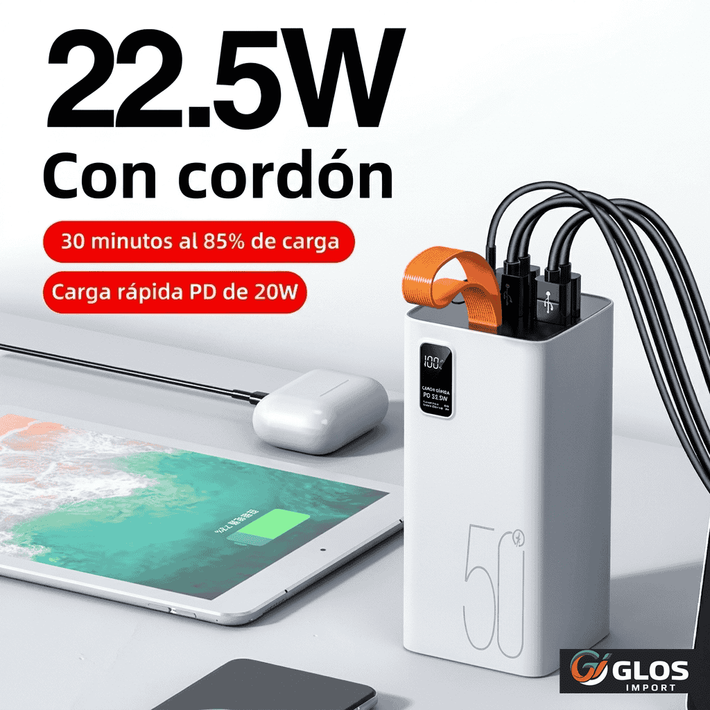 Batería portátil de 50000mAh para celular, tablet y viajes largos.