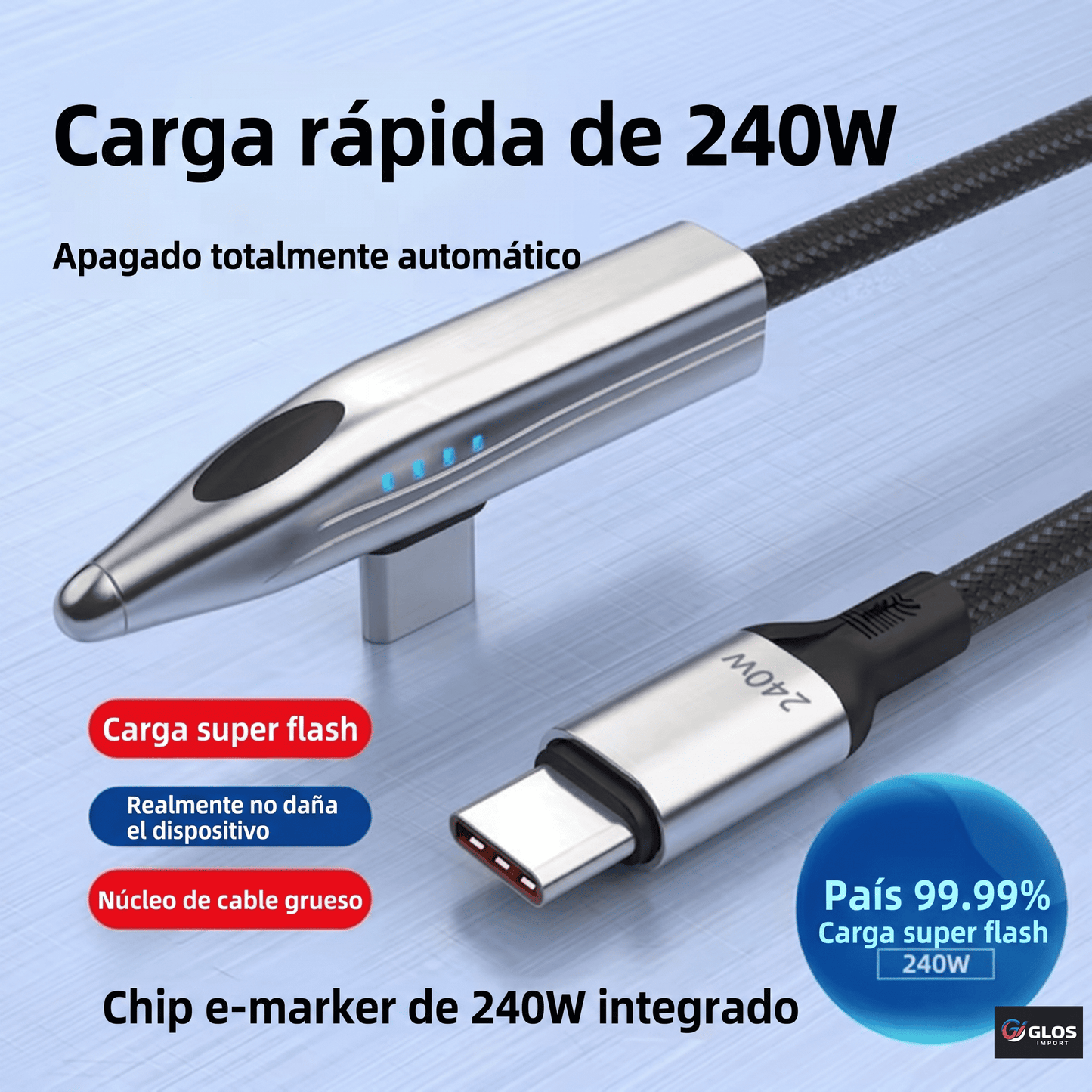 Cable Tipo C a Tipo C 240W de Carga Rápida